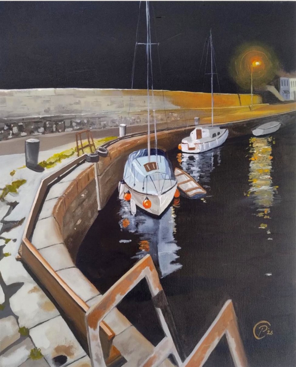 Barna Pier at Night — painting by P Cluskey